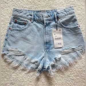 Zara High Rise Curved Shorts Light Blue | NWT